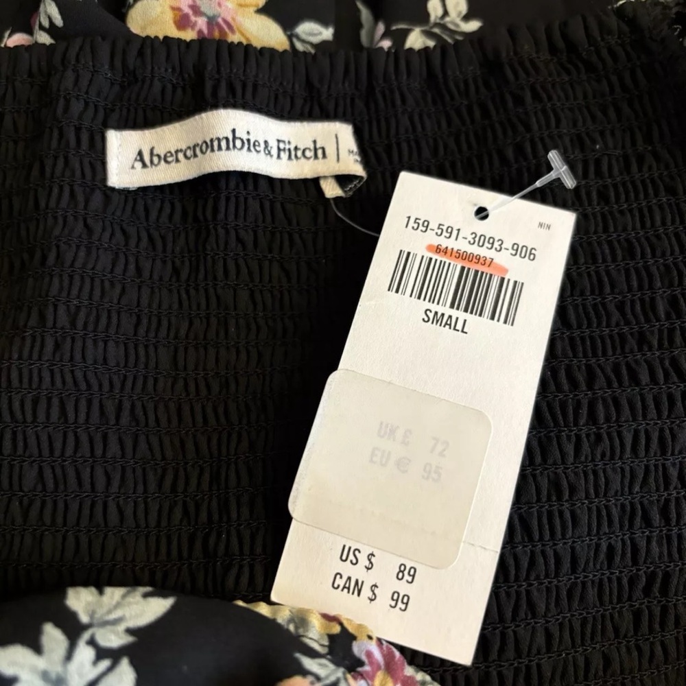 NWT Abercrombie & Fitch Floral Dress Black Small S Off the Shoulder Midi Length - Picture 5 of 5